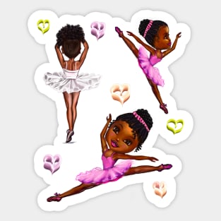 Ballet - Black ballerina girls with love hearts ! beautiful  African American  girls with Afro hair and dark brown skin wearing a pink tutu.Hair love ! Sticker